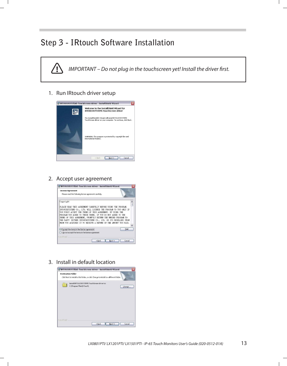 Step 3 - irtouch software installation | Planar LX1201PTI User Manual | Page 13 / 27