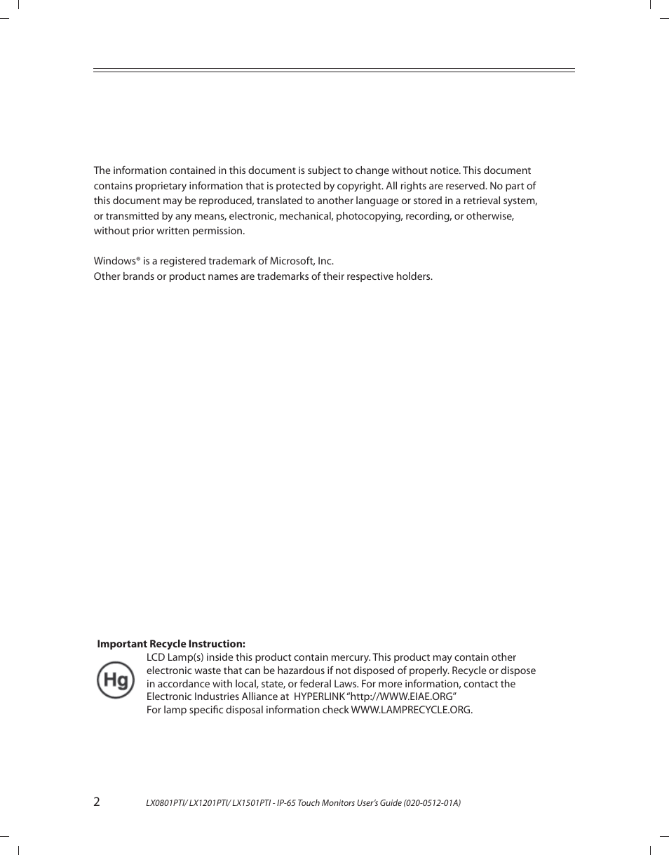 Planar LX1201PTI User Manual | Page 2 / 27