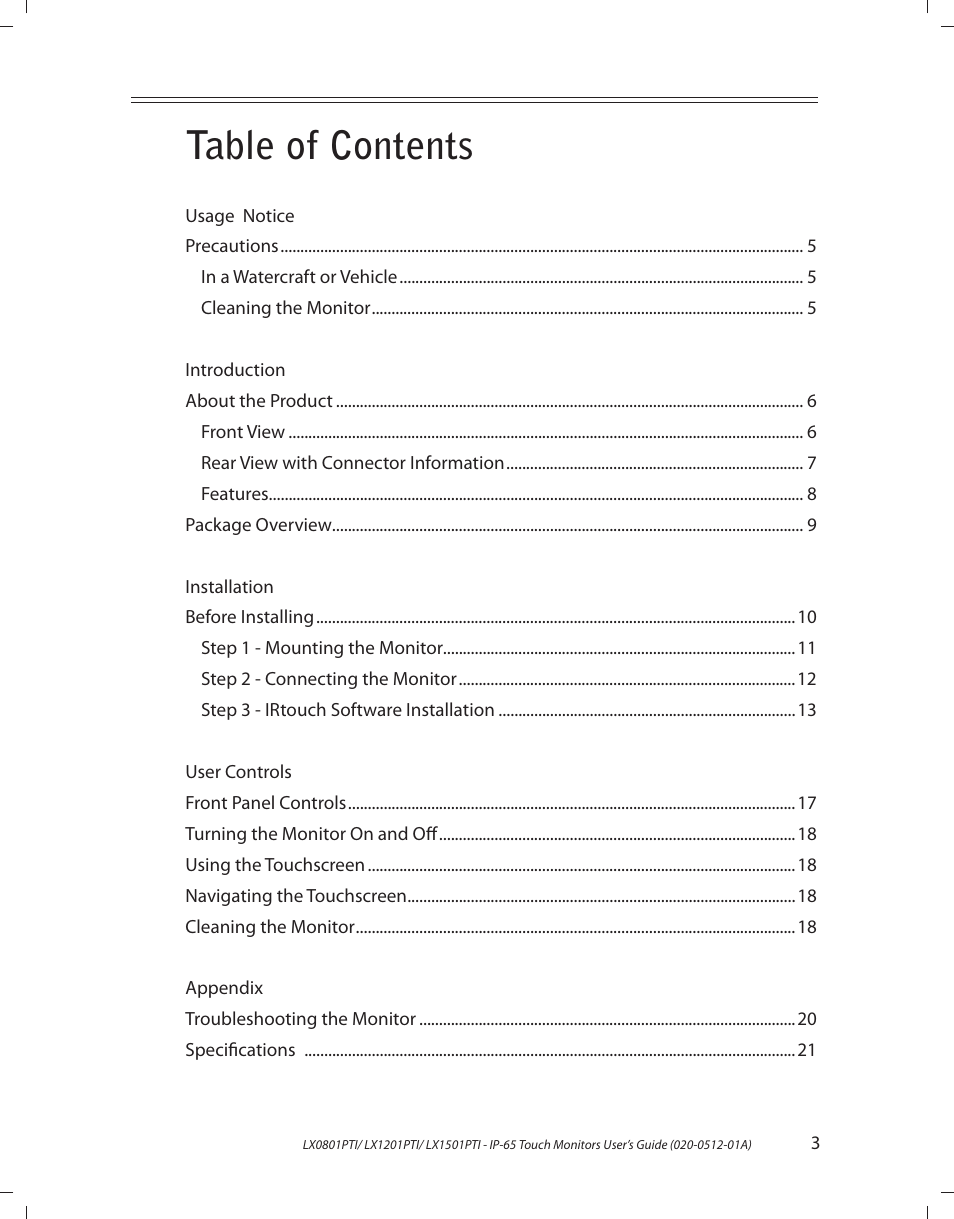 Planar LX1201PTI User Manual | Page 3 / 27