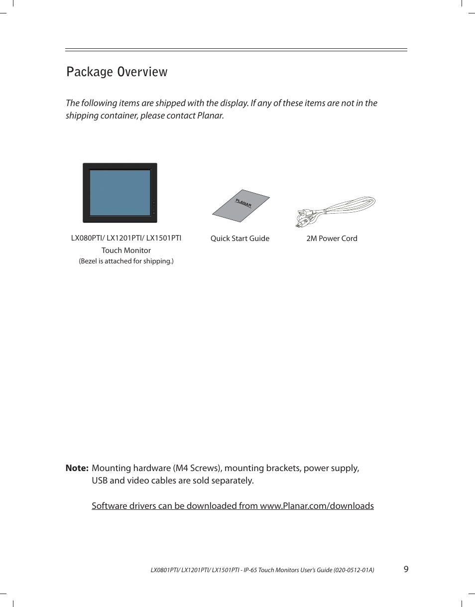 Package overview | Planar LX1201PTI User Manual | Page 9 / 27