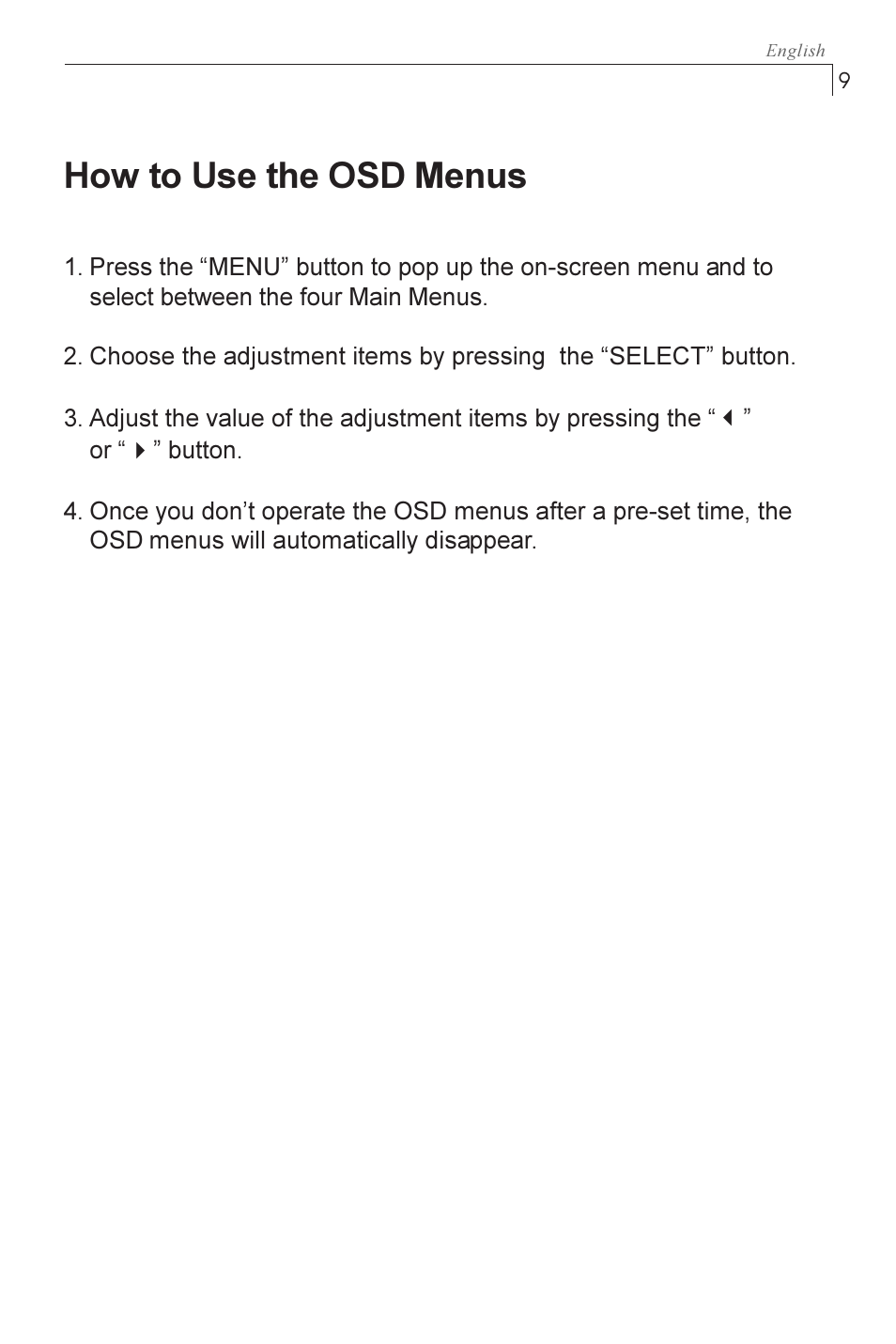 How to use the osd menus | Planar PX1710M User Manual | Page 11 / 20