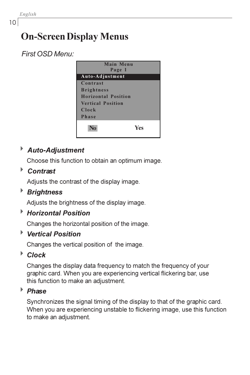 On-screen display menus | Planar PX1710M User Manual | Page 12 / 20
