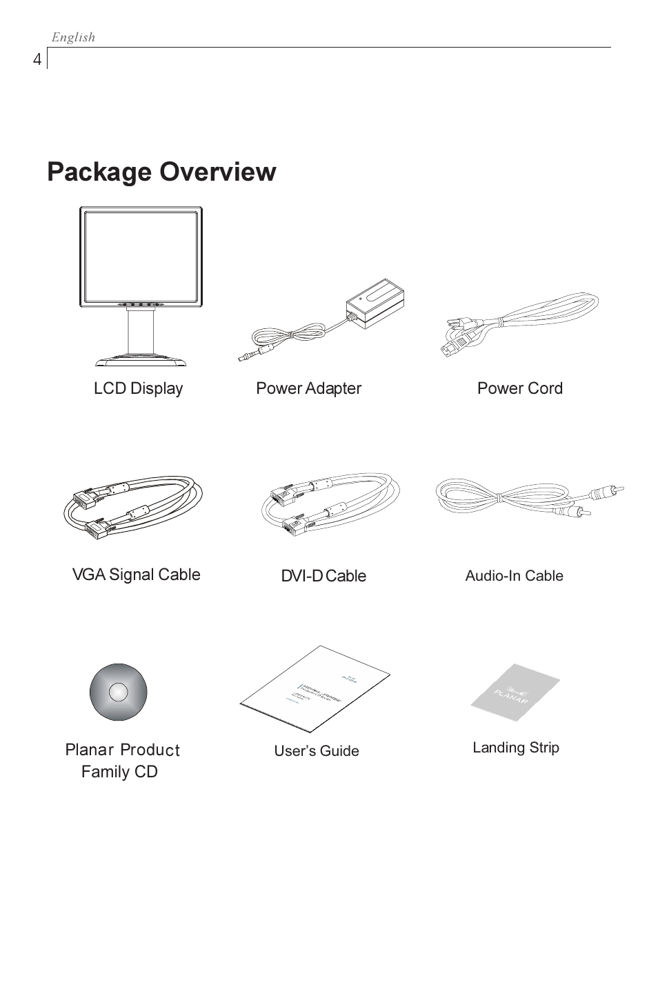 Package overview | Planar PX1710M User Manual | Page 6 / 20