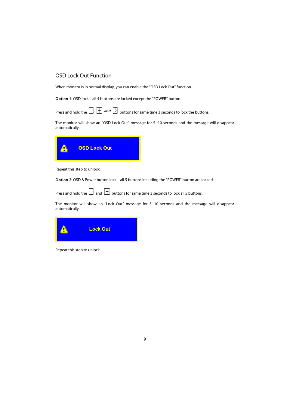 Osd lock out function | Planar PL1700 User Manual | Page 11 / 17