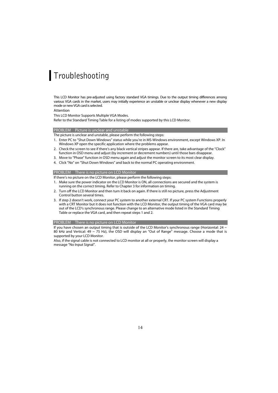 Troubleshooting | Planar PL1700 User Manual | Page 16 / 17