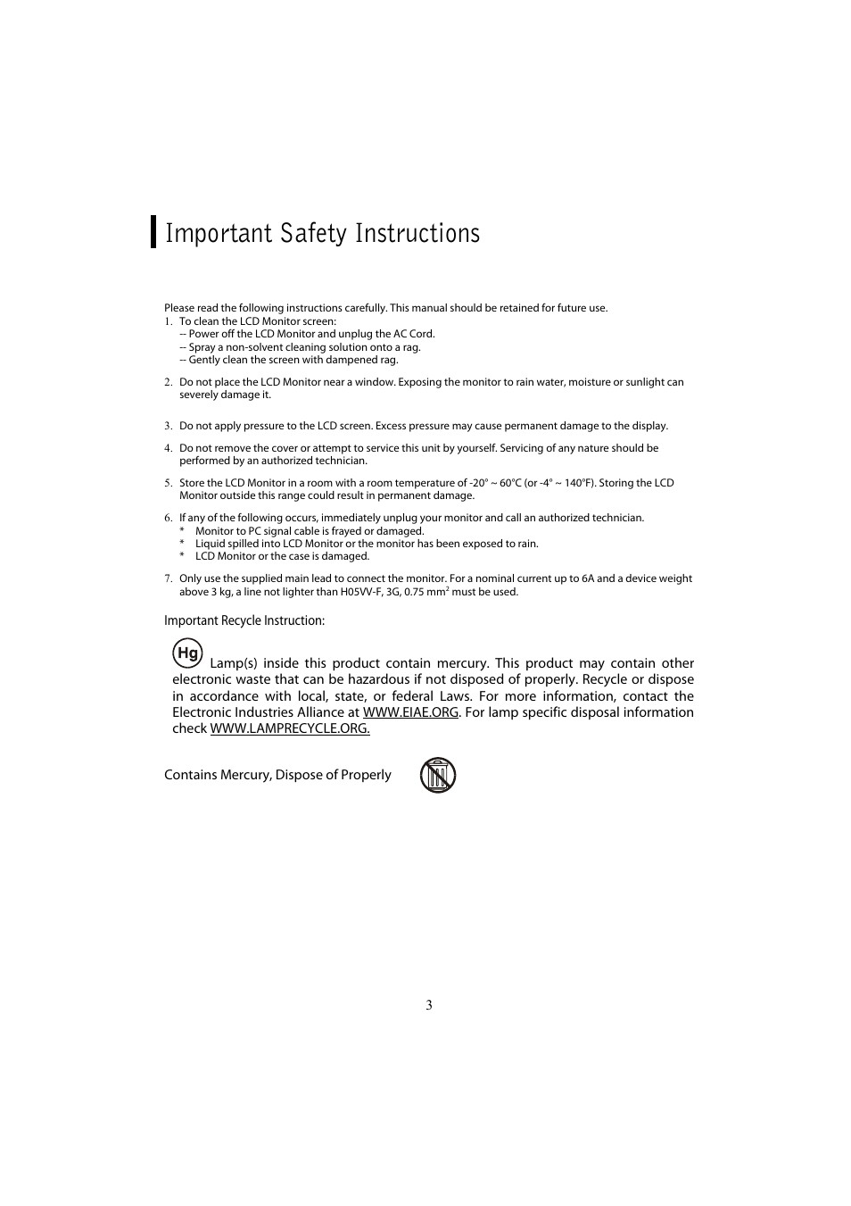Important safety instructions | Planar PL1700 User Manual | Page 5 / 17