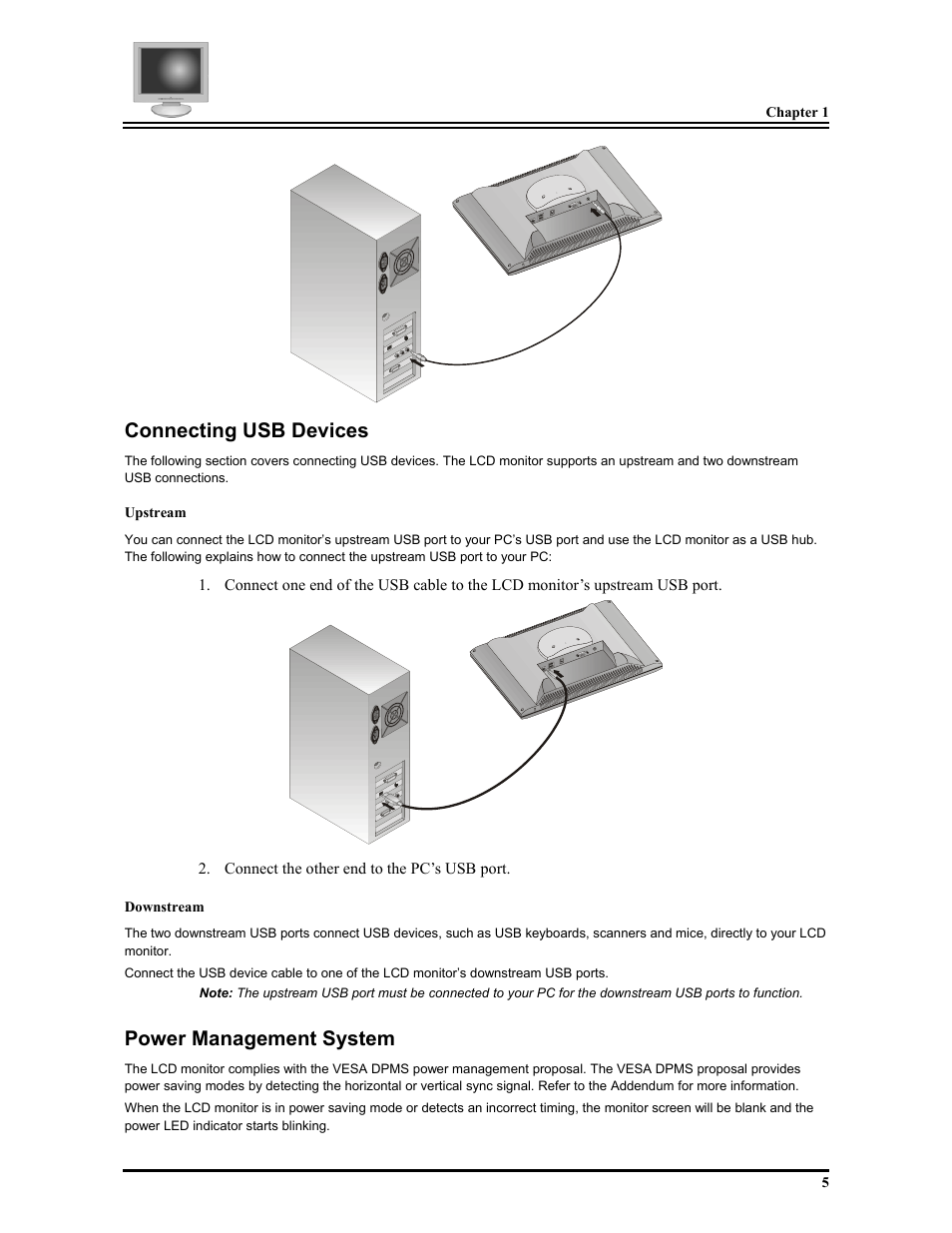 Connecting usb devices, Power management system | Planar FWT1503Z User Manual | Page 11 / 18