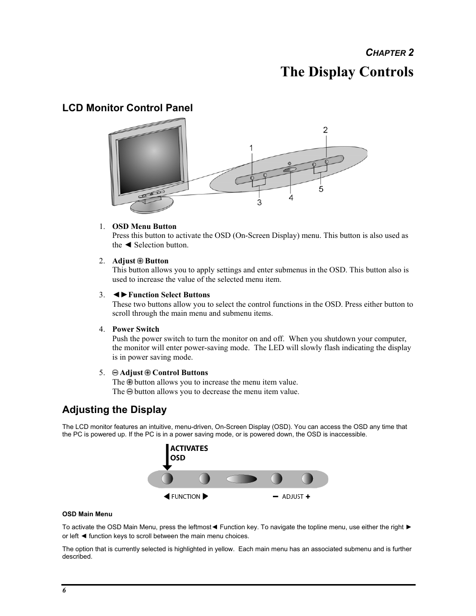 The display controls, Lcd monitor control panel, Adjusting the display | Planar FWT1503Z User Manual | Page 12 / 18