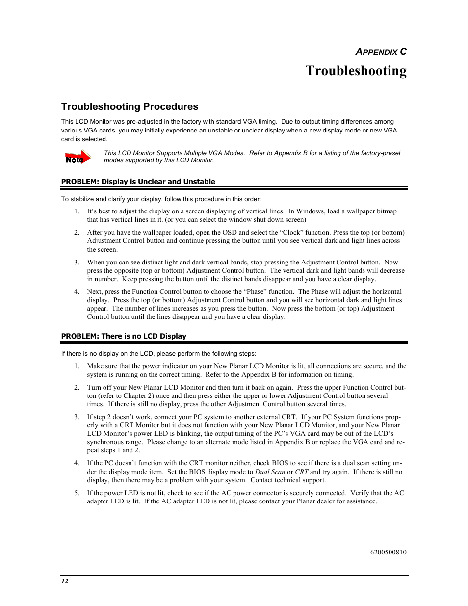 Troubleshooting, Troubleshooting procedures | Planar FWT1503Z User Manual | Page 18 / 18