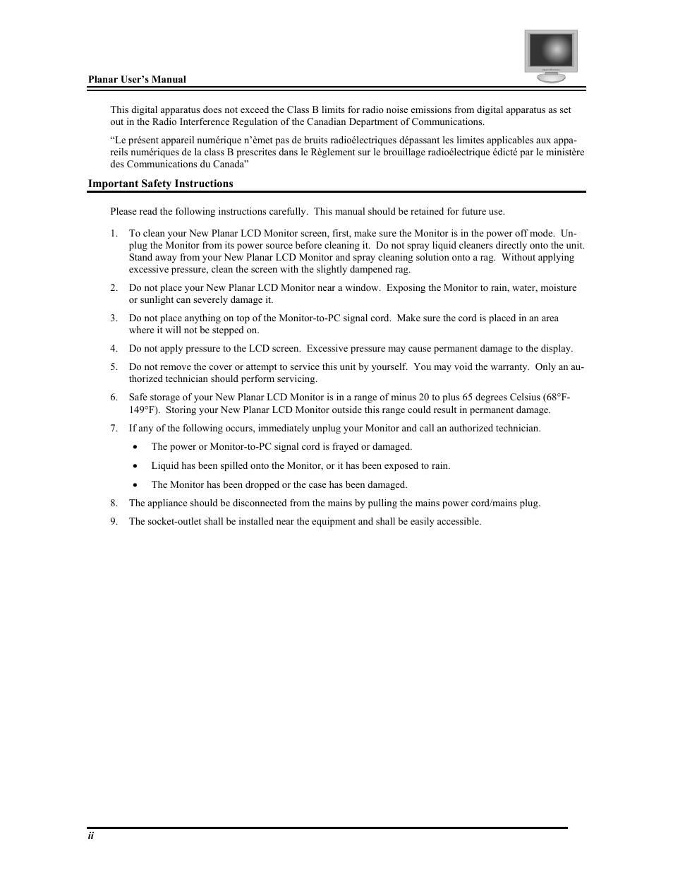 Planar FWT1503Z User Manual | Page 4 / 18