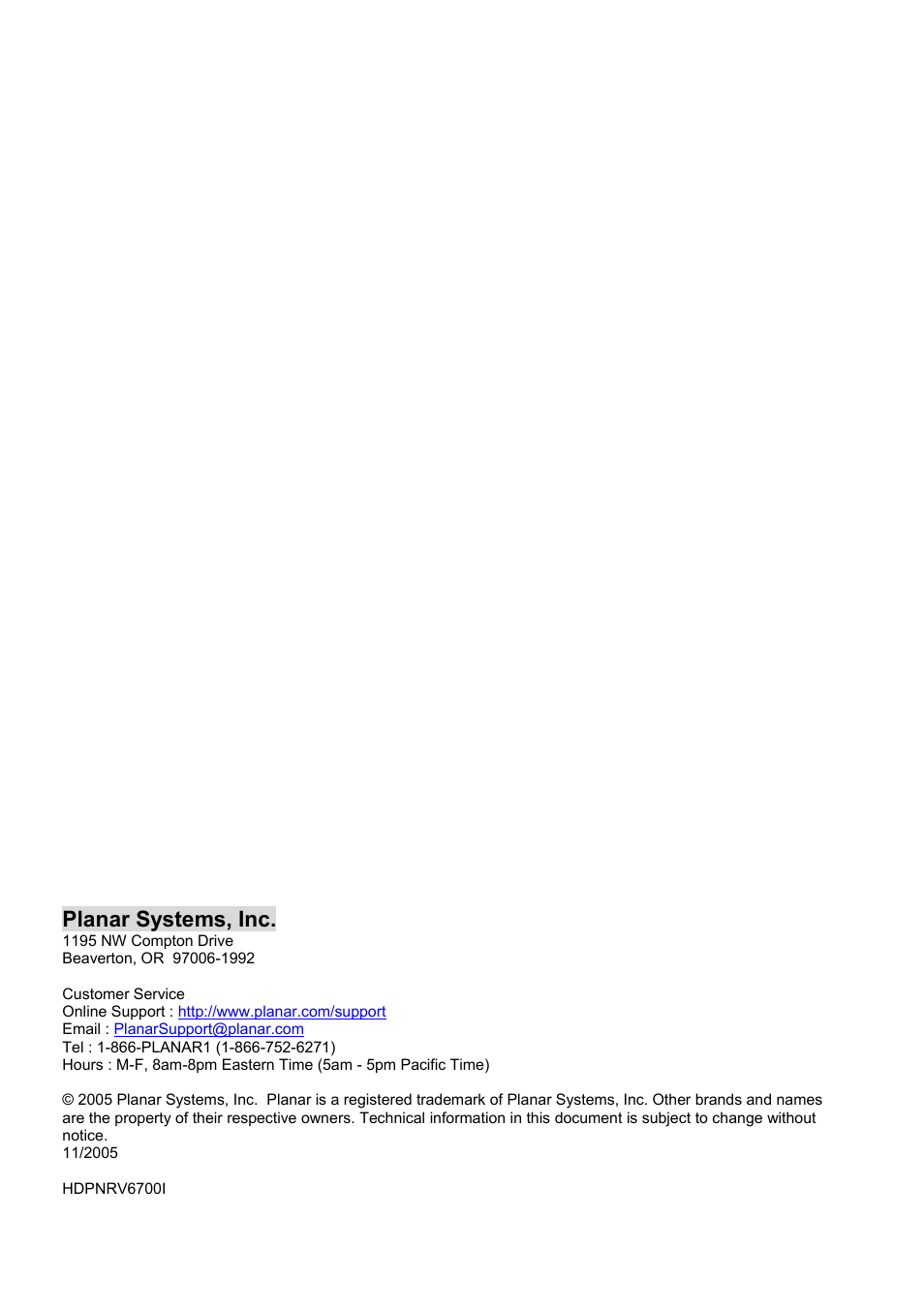Planar XP17W User Manual | Page 21 / 21