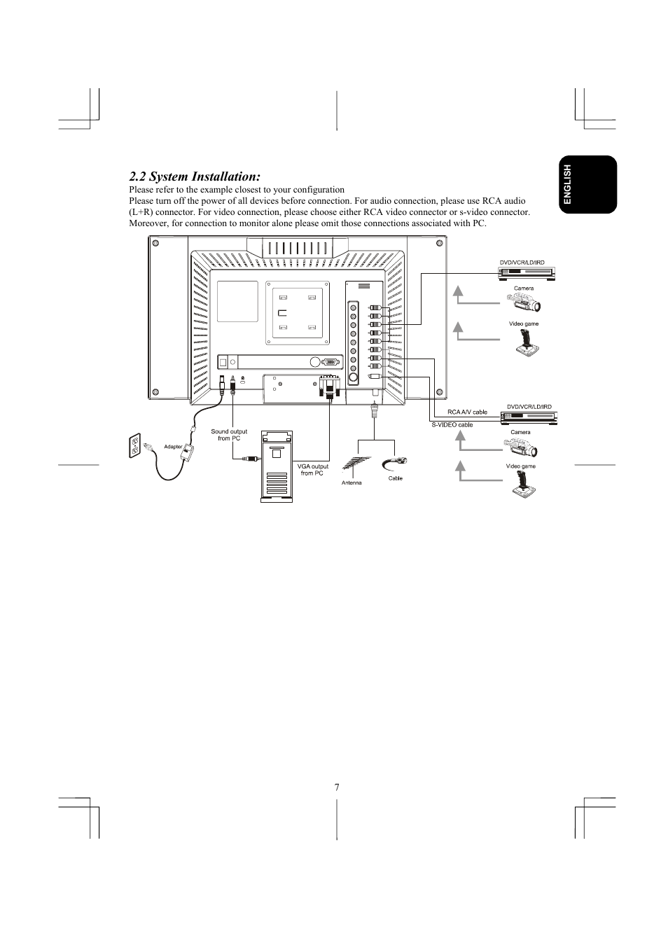 2 system installation | Planar XP17W User Manual | Page 8 / 21