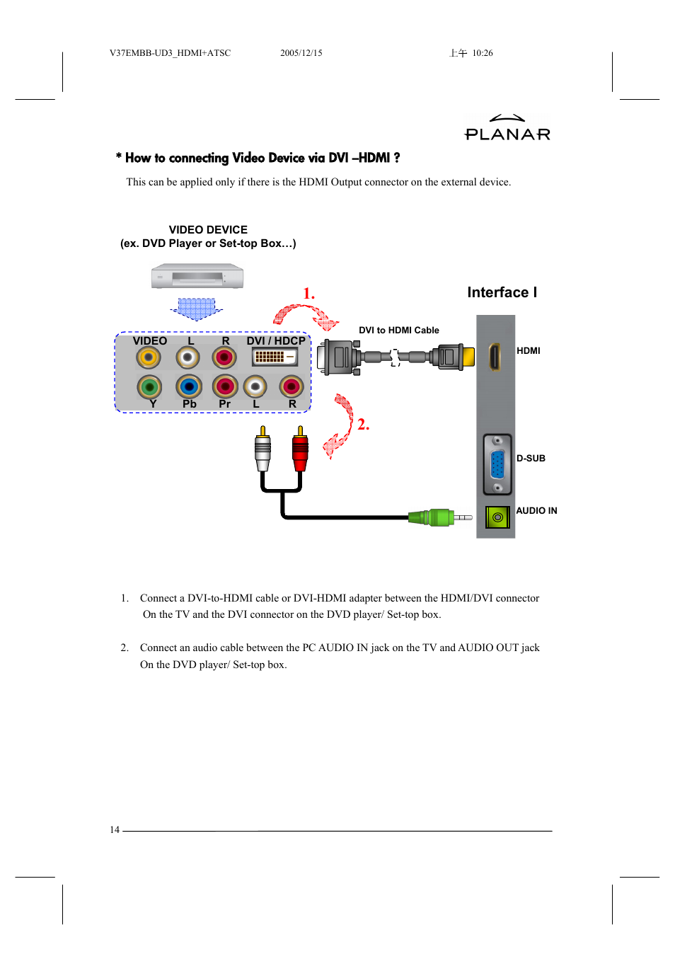 Interface i | Planar XP37W User Manual | Page 15 / 70