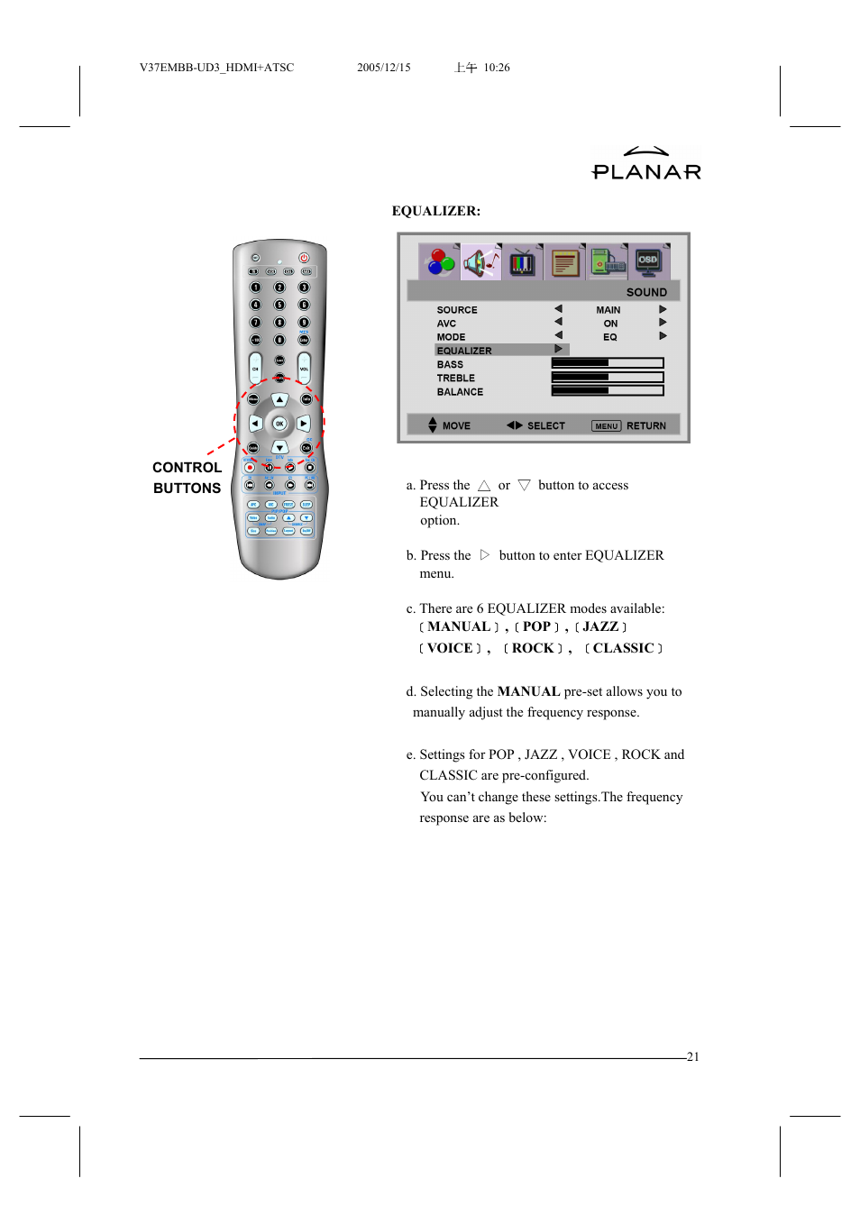 Planar XP37W User Manual | Page 22 / 70
