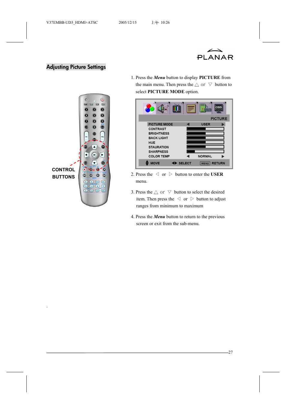 Planar XP37W User Manual | Page 28 / 70