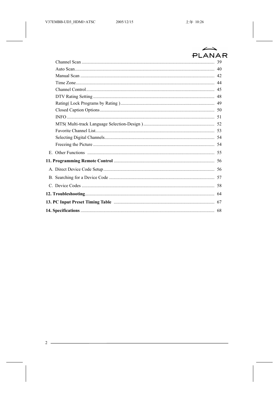 Planar XP37W User Manual | Page 3 / 70