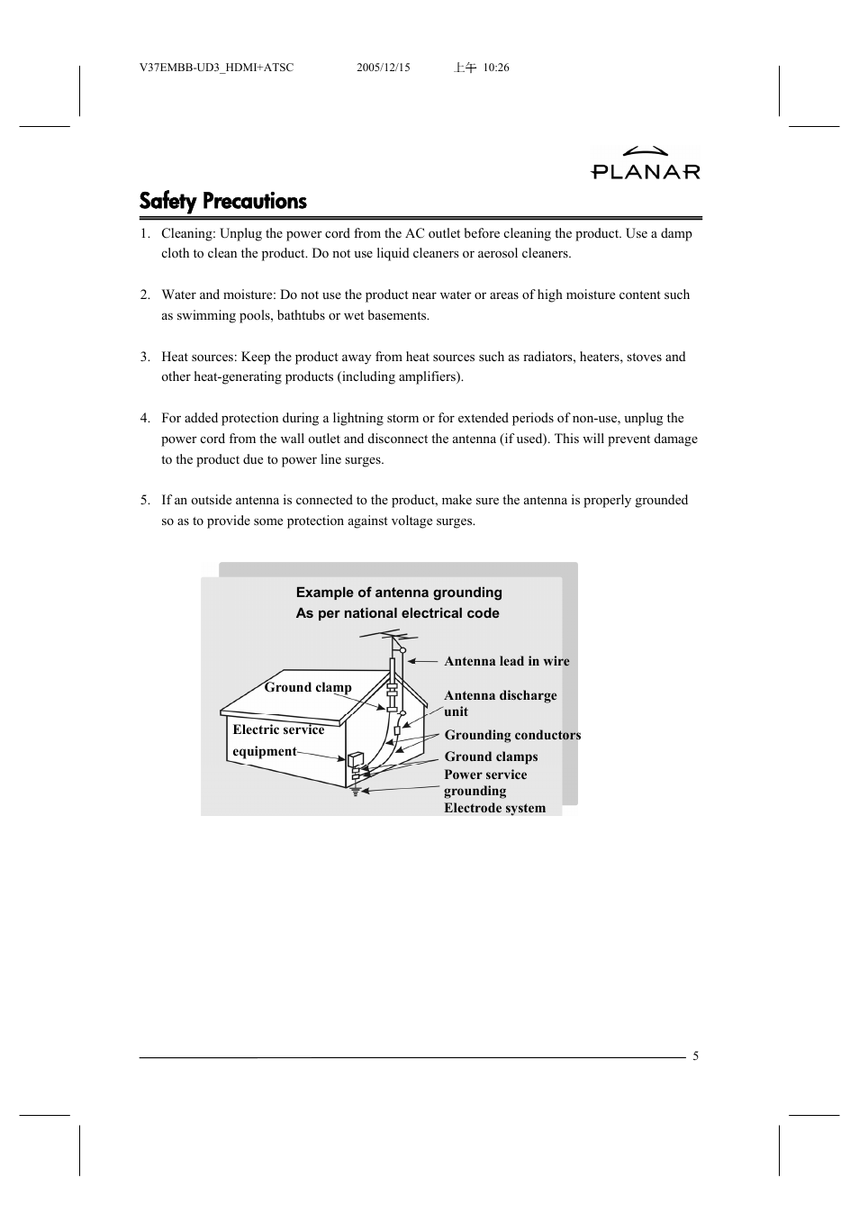 Safety precautions | Planar XP37W User Manual | Page 6 / 70