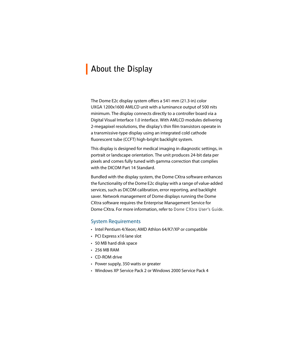 About the display, System requirements | Planar E2C User Manual | Page 11 / 38