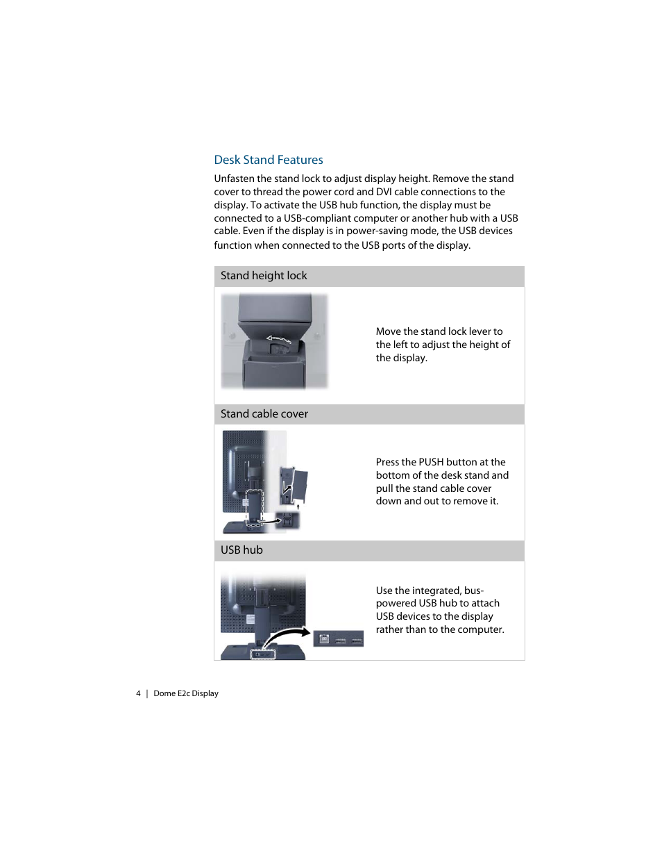 Desk stand features | Planar E2C User Manual | Page 14 / 38