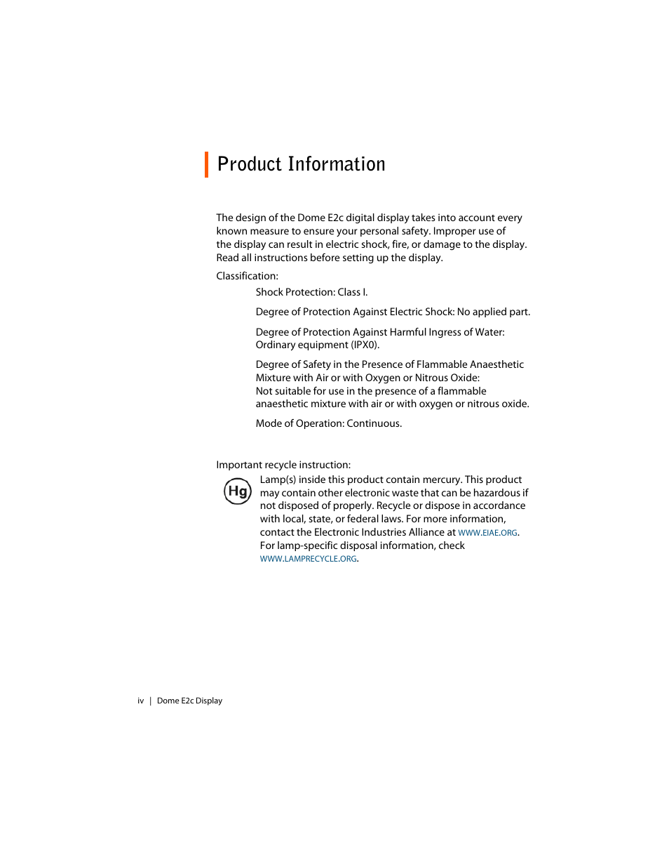 Product information | Planar E2C User Manual | Page 4 / 38