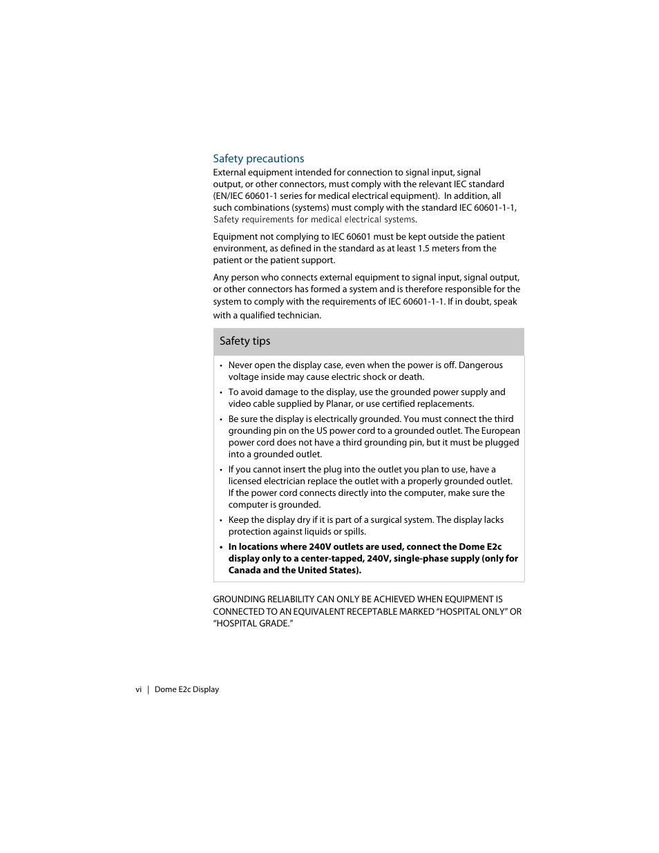 Safety precautions | Planar E2C User Manual | Page 6 / 38