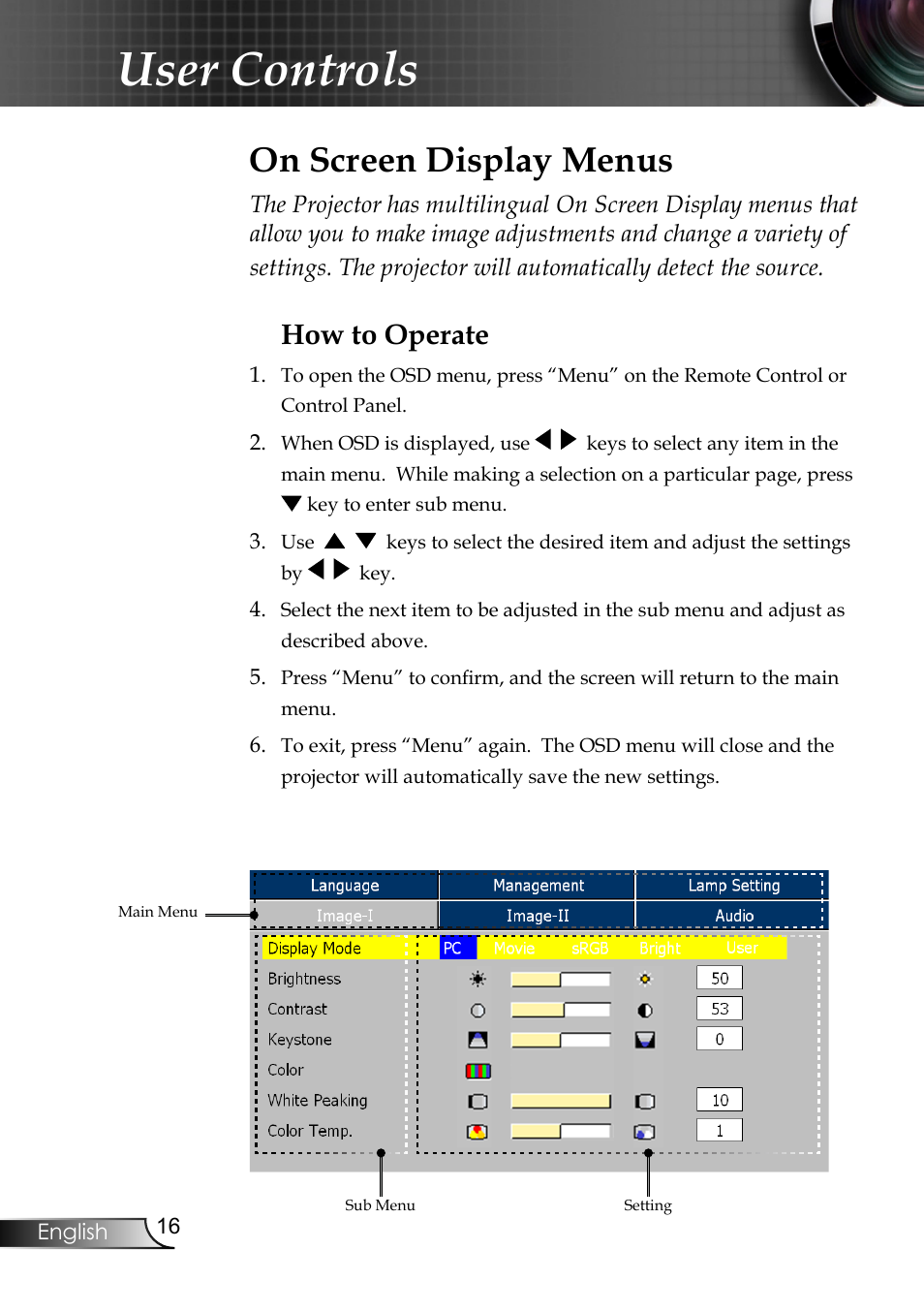 User controls, On screen display menus, How to operate | Planar PR6020 User Manual | Page 18 / 36