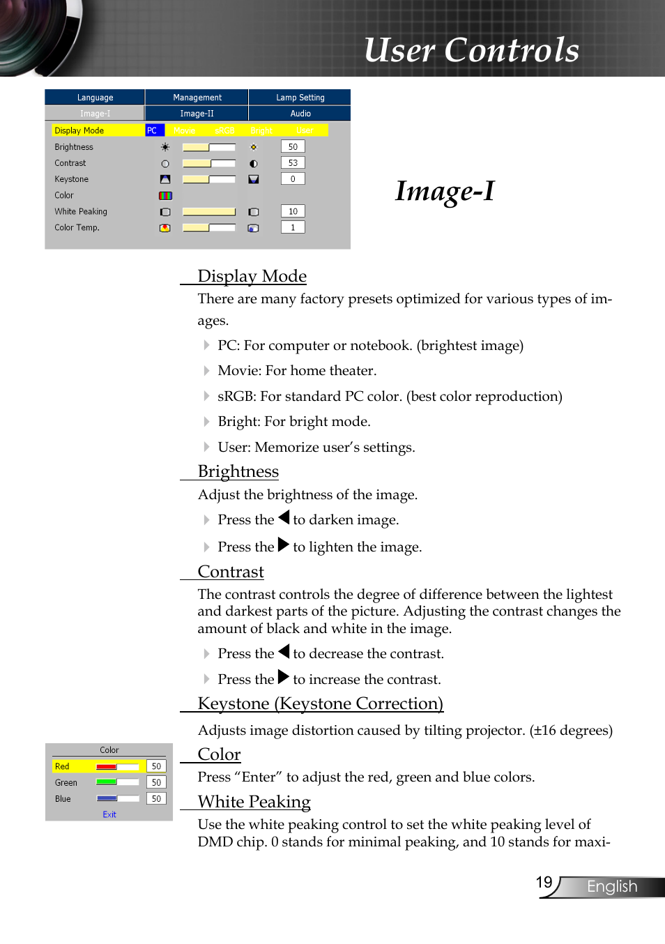 User controls, Image-i | Planar PR6020 User Manual | Page 21 / 36