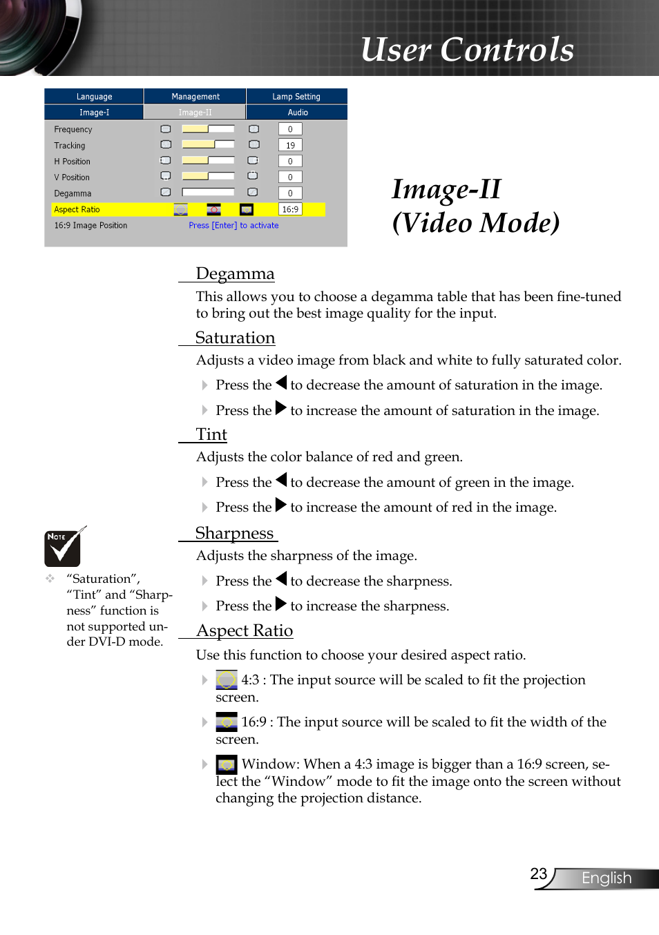 User controls, Image-ii (video mode) | Planar PR6020 User Manual | Page 25 / 36