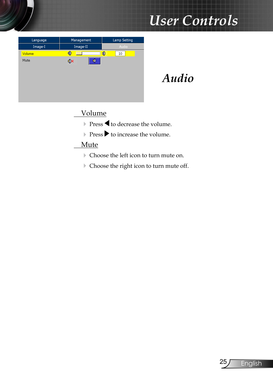 User controls, Audio | Planar PR6020 User Manual | Page 27 / 36