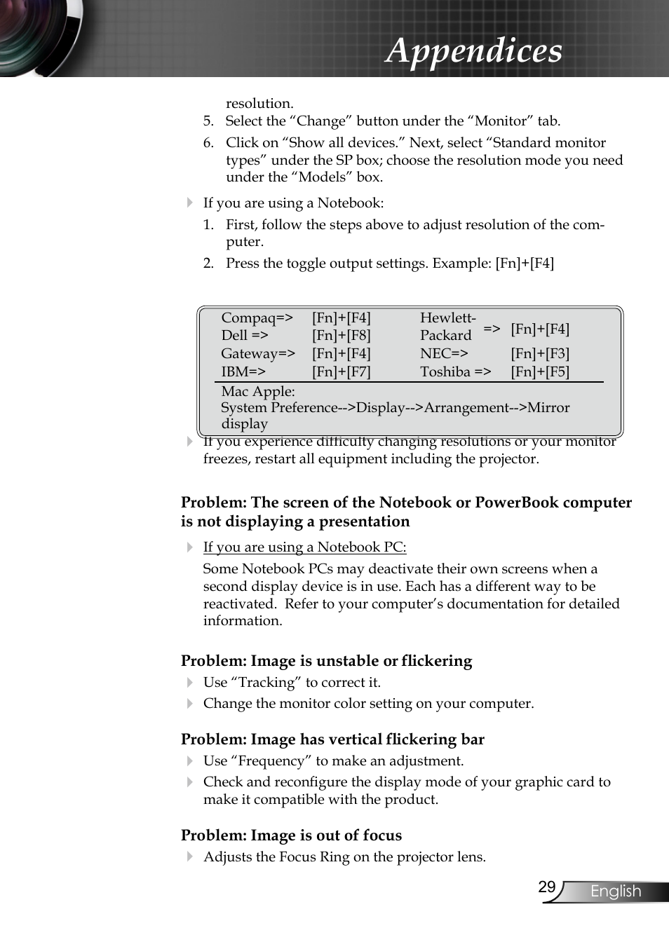 Appendices | Planar PR6020 User Manual | Page 31 / 36