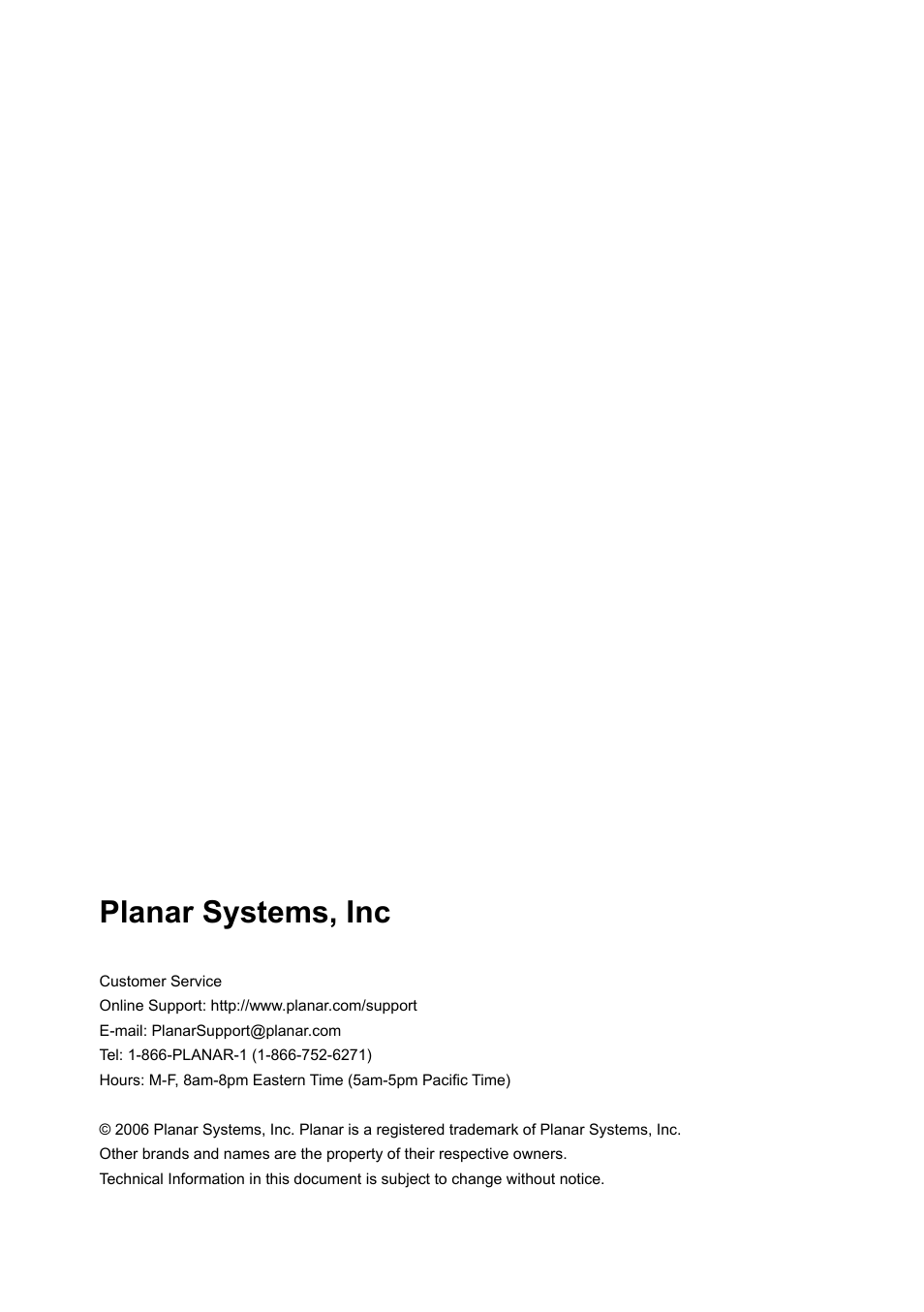 Planar systems, inc | Planar PR6020 User Manual | Page 36 / 36