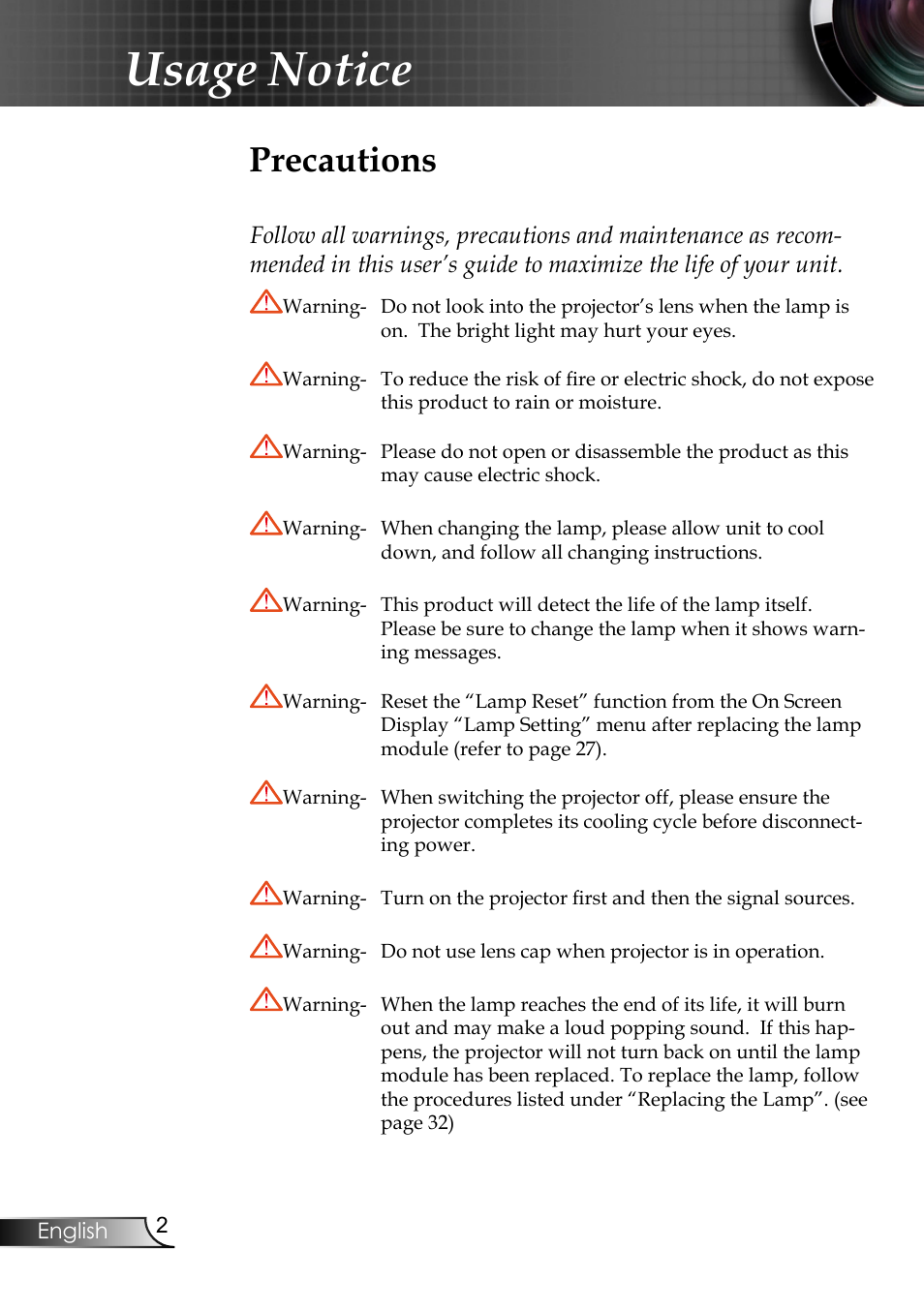 Usage notice, Precautions | Planar PR6020 User Manual | Page 4 / 36