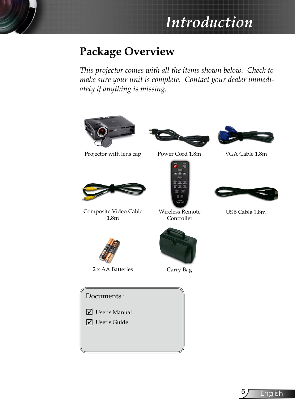 Introduction, Package overview | Planar PR6020 User Manual | Page 7 / 36