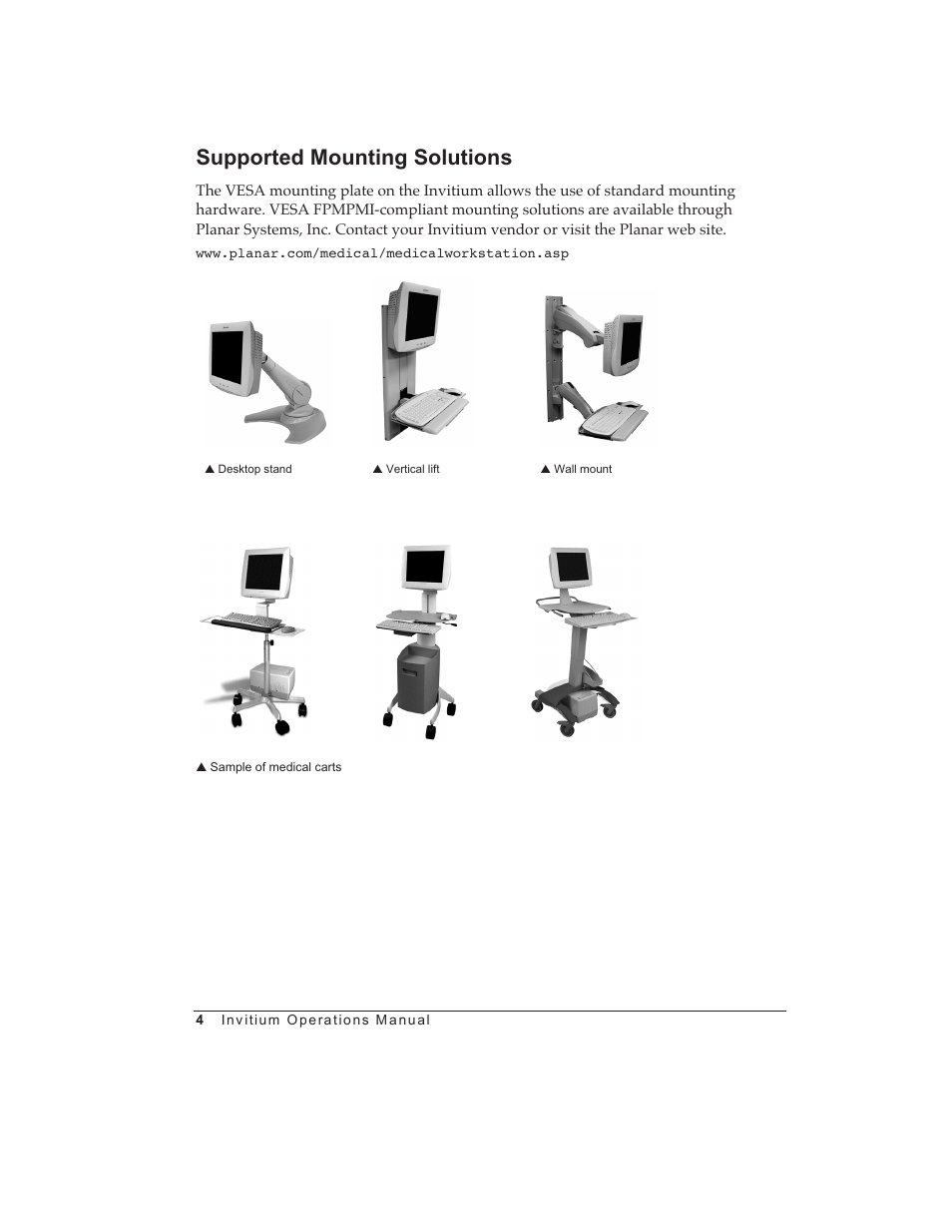Supported mounting solutions | Planar Tn4 User Manual | Page 14 / 27