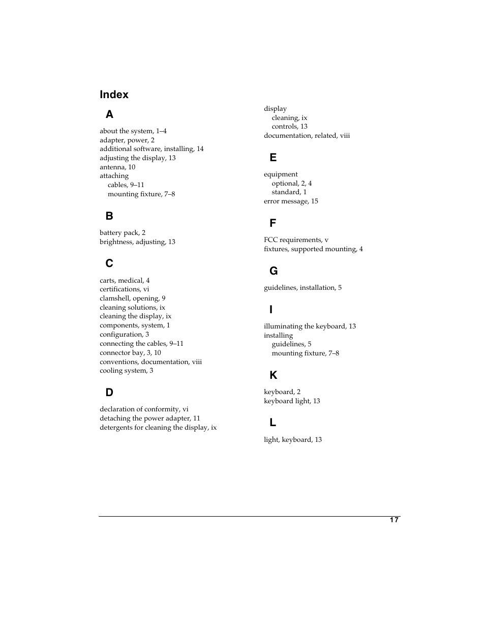 Index a | Planar Tn4 User Manual | Page 26 / 27