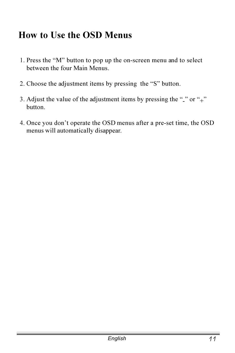 How to use the osd menus | Planar PX171M User Manual | Page 12 / 22