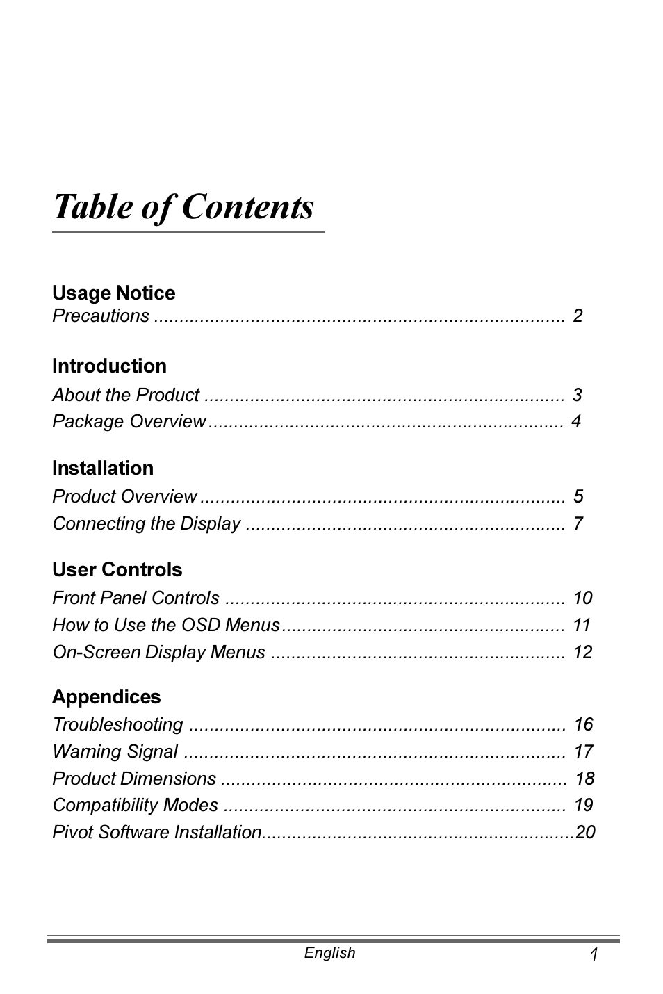 Planar PX171M User Manual | Page 2 / 22