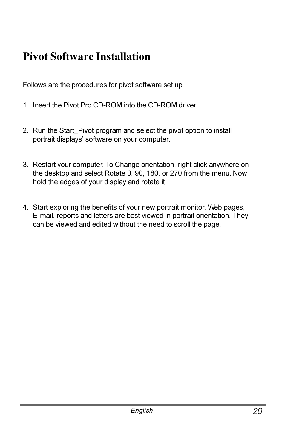 Pivot software installation | Planar PX171M User Manual | Page 21 / 22