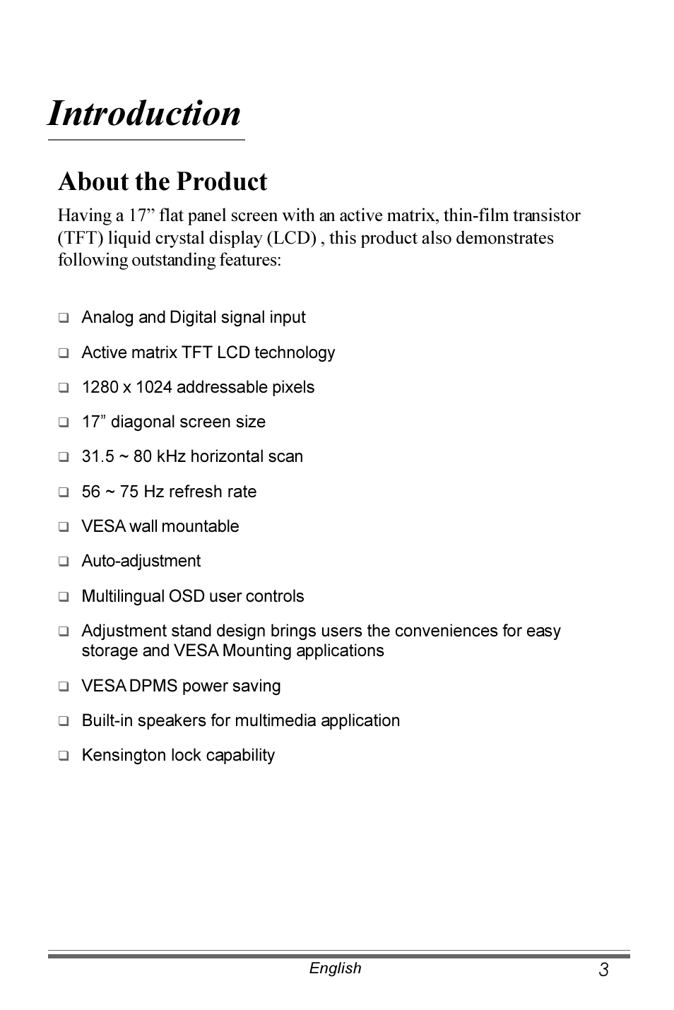 Introduction, About the product | Planar PX171M User Manual | Page 4 / 22