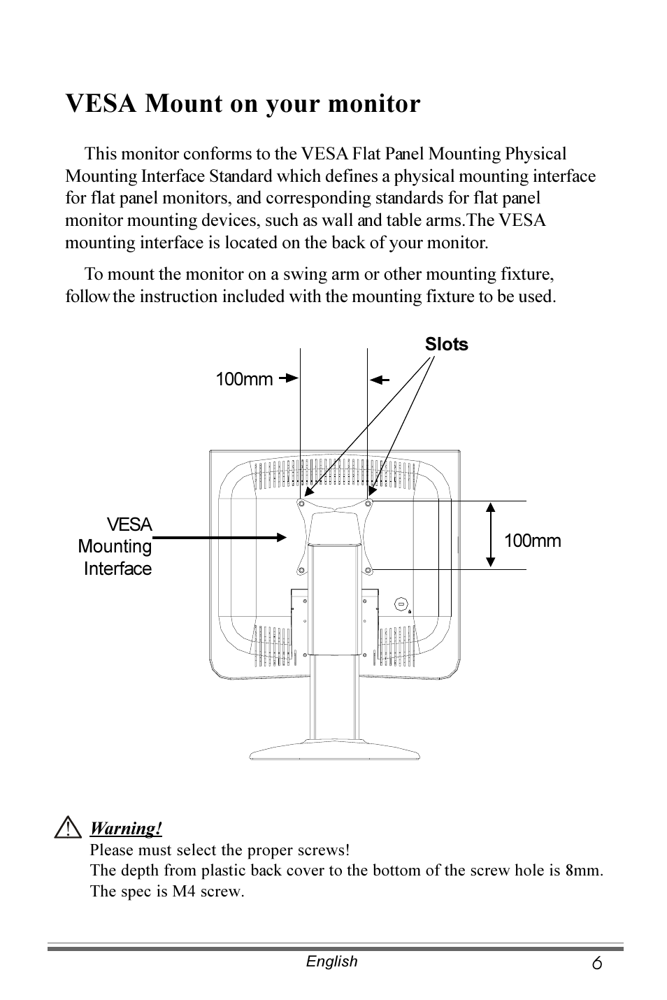 Vesa mount on your monitor | Planar PX171M User Manual | Page 7 / 22