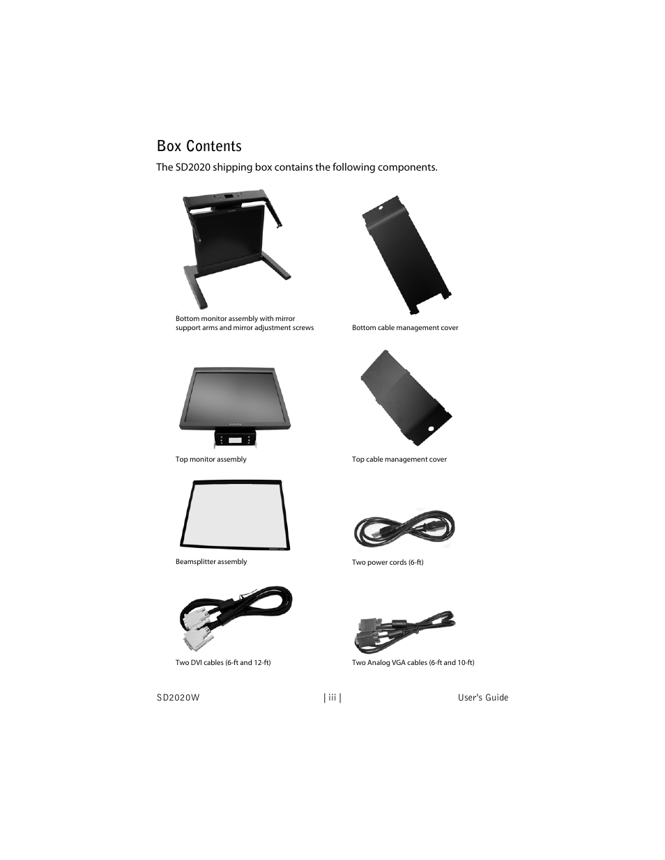 Box contents | Planar SD2020 User Manual | Page 3 / 20