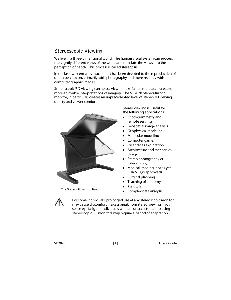 Stereoscopic viewing | Planar SD2020 User Manual | Page 6 / 20