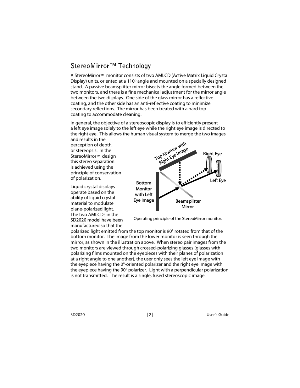 Stereomirror technology, Stereomirror™ technology | Planar SD2020 User Manual | Page 7 / 20