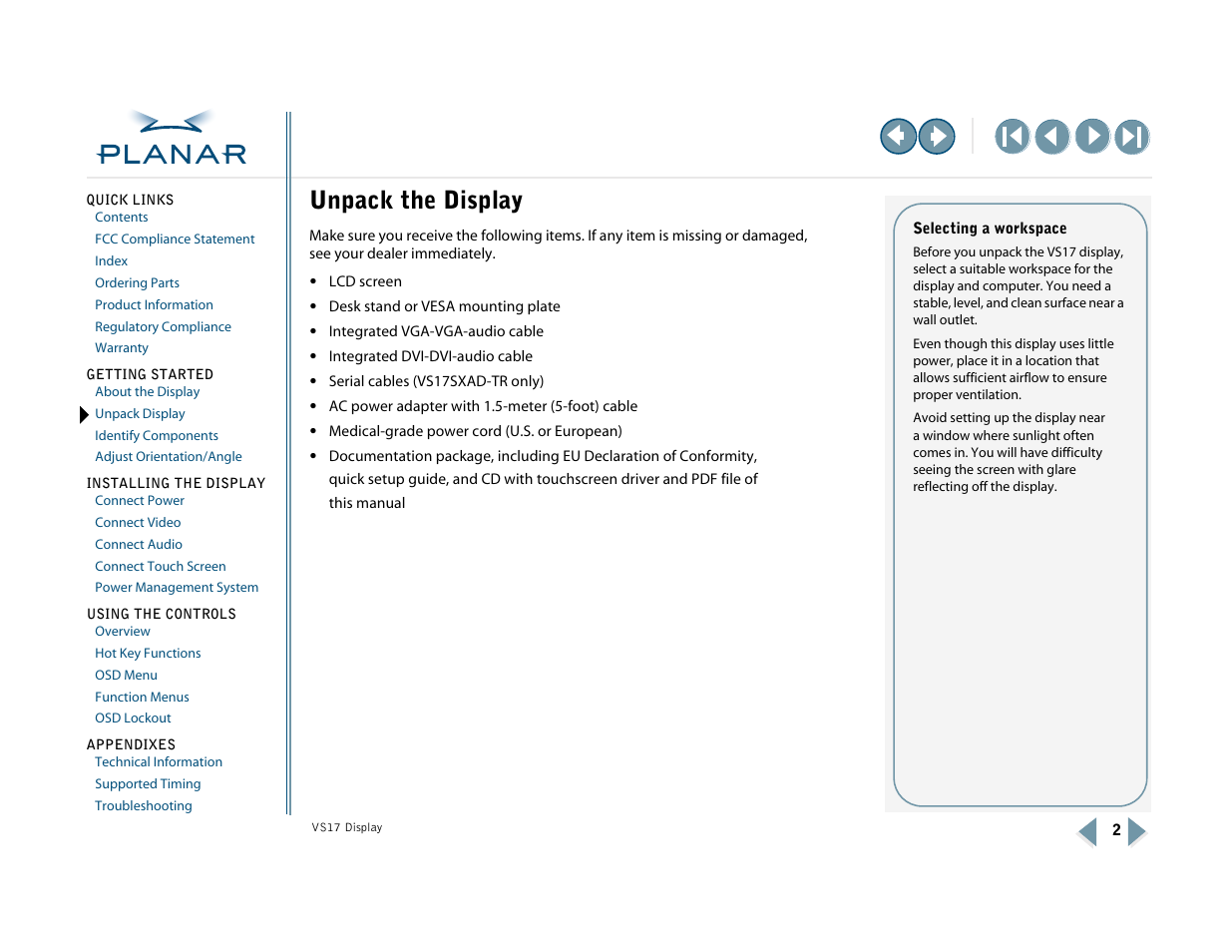 Unpack the display, Unpack display | Planar VS17SXAD User Manual | Page 11 / 40