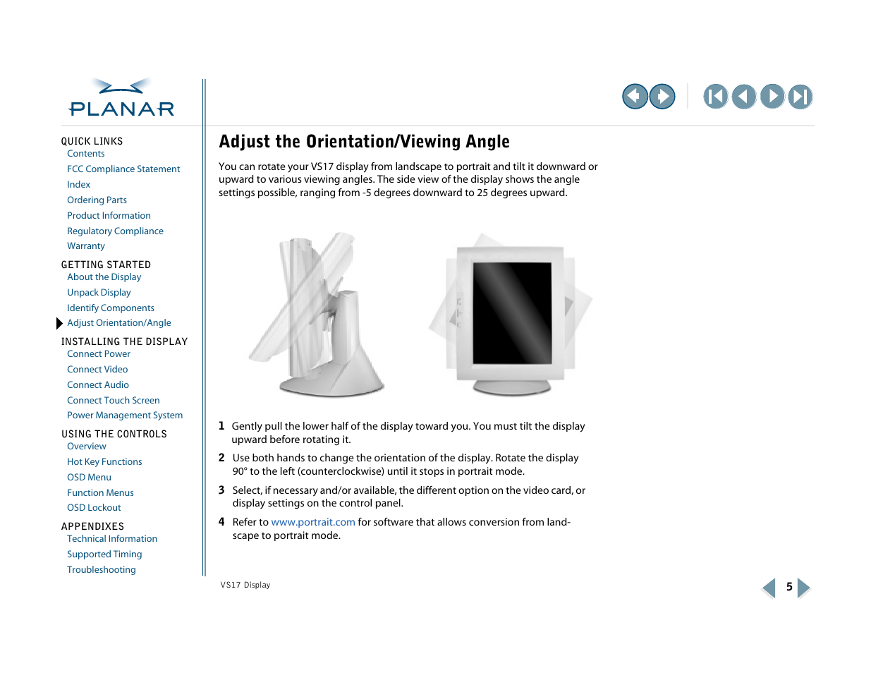 Adjust the orientation/viewing angle, Adjust orientation/angle | Planar VS17SXAD User Manual | Page 14 / 40