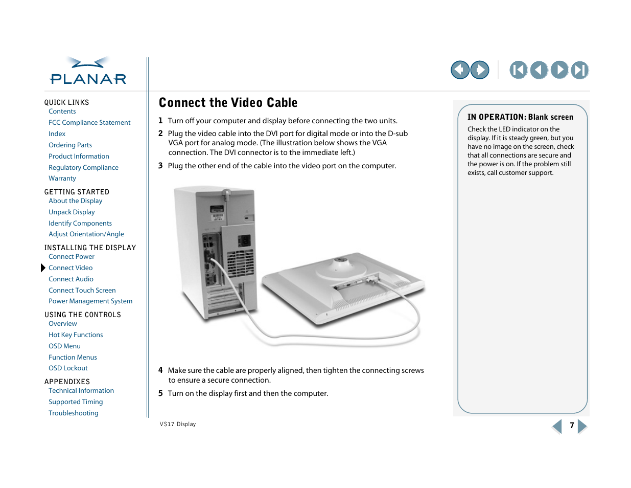 Connect the video cable, Connect video | Planar VS17SXAD User Manual | Page 16 / 40