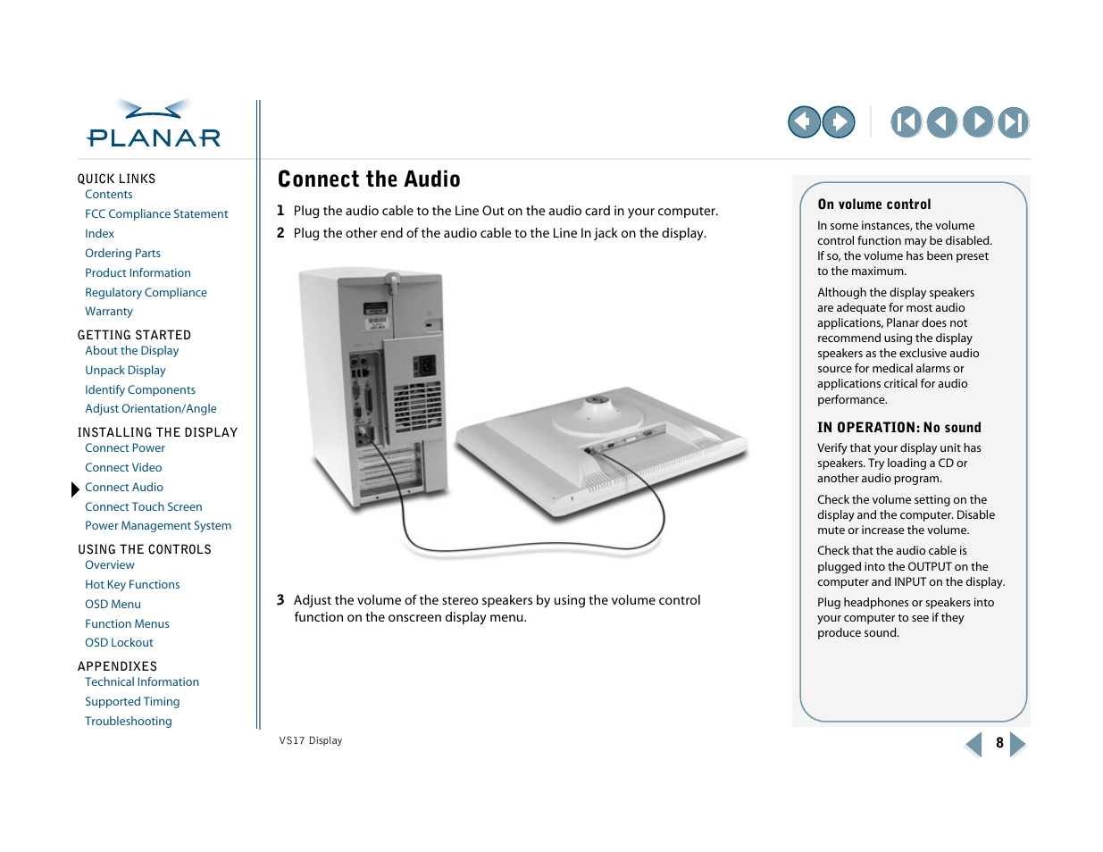 Connect the audio, Connect audio | Planar VS17SXAD User Manual | Page 17 / 40