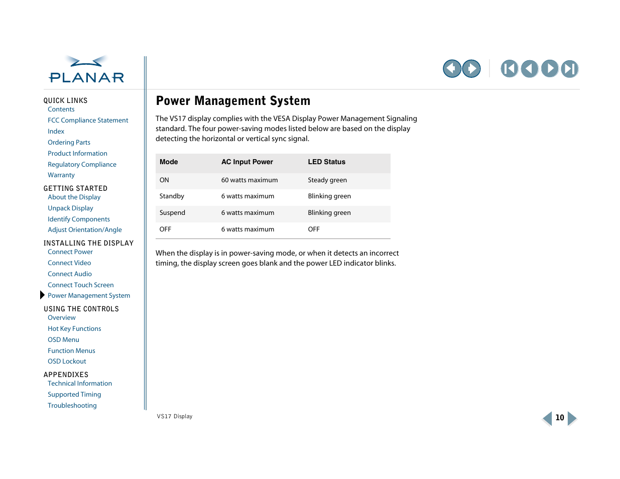 Power management system | Planar VS17SXAD User Manual | Page 19 / 40