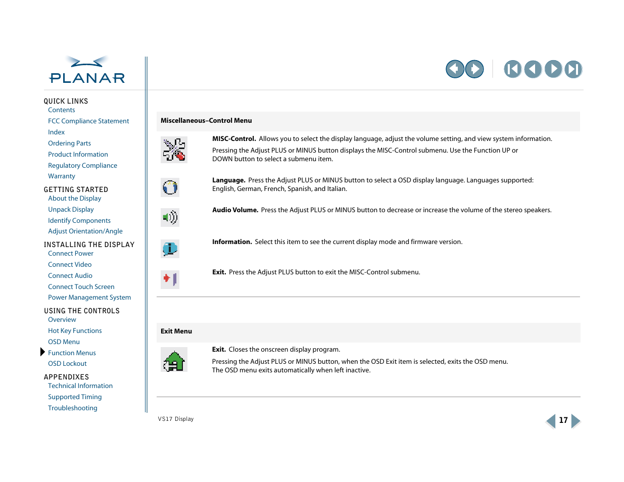Planar VS17SXAD User Manual | Page 26 / 40
