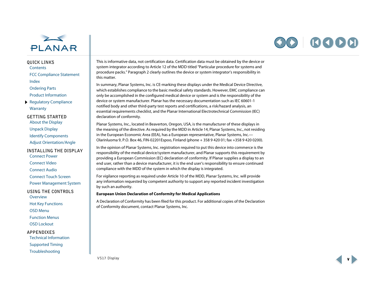 Planar VS17SXAD User Manual | Page 5 / 40